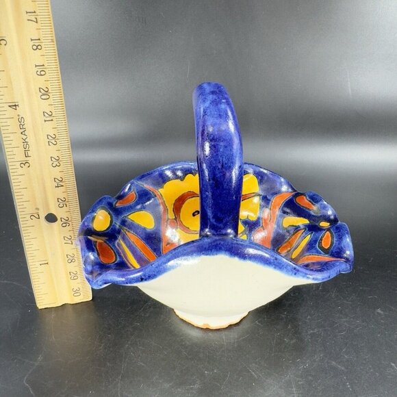 Vintage Talavera Mexico Pottery Hand Made Basket Bowl Hand Painted Signed Bottom - Picture 8 of 16